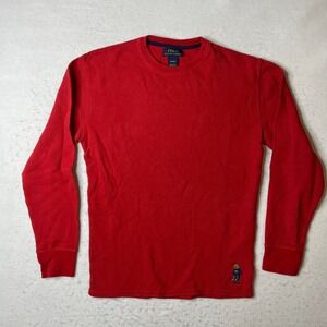 Polo Ralph Lauren Mens‎ Red Long Sleeve Waffle Knit Bear Polo Shirt M